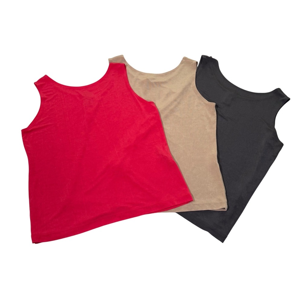 Chico's Travelers Tank Top Lot of 3 | Size 2P | Grey Tan & Coral | Wrinkle-Free